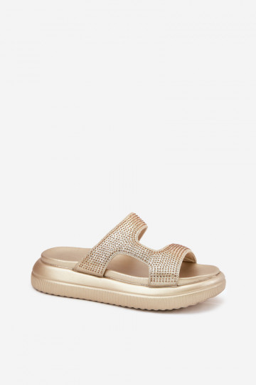 Dekoriert Damenhausschuhe mit einer Plattform goldene Farbe Jestella 2