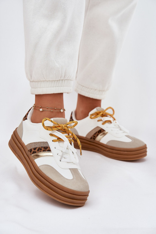 Sneakers Stilvollllschuhe Feminin mit einer Plattform Z PodZuójnym Schnürungm mit Leopardenfellmuster Zueiße Farbe Niteria