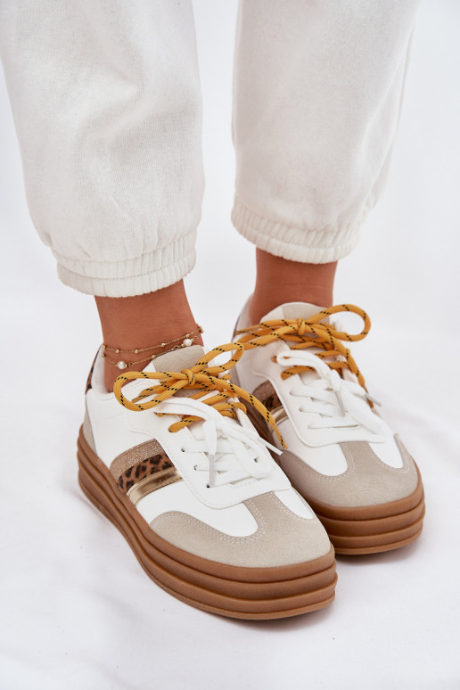 Sneakers Stilvollllschuhe Feminin mit einer Plattform Z PodZuójnym Schnürungm mit Leopardenfellmuster Zueiße Farbe Niteria