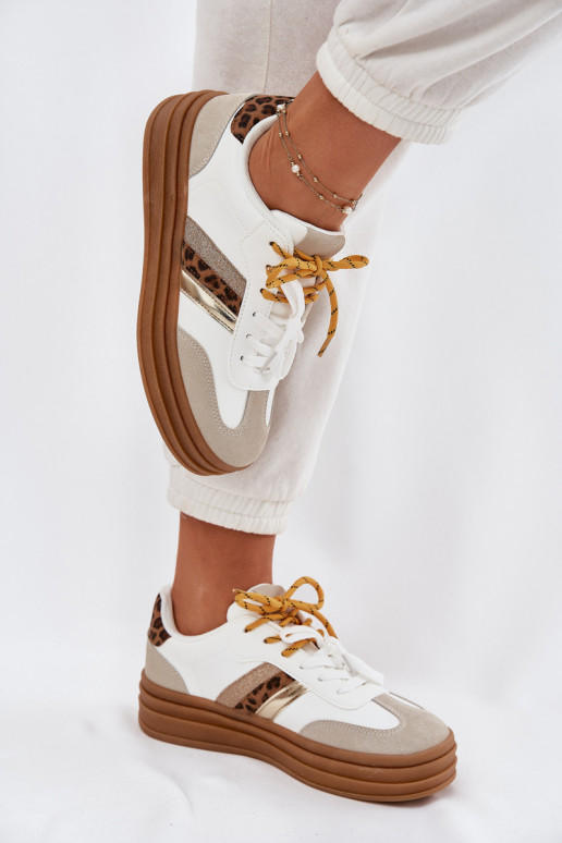 Sneakers Stilvollllschuhe Feminin mit einer Plattform Z PodZuójnym Schnürungm mit Leopardenfellmuster Zueiße Farbe Niteria