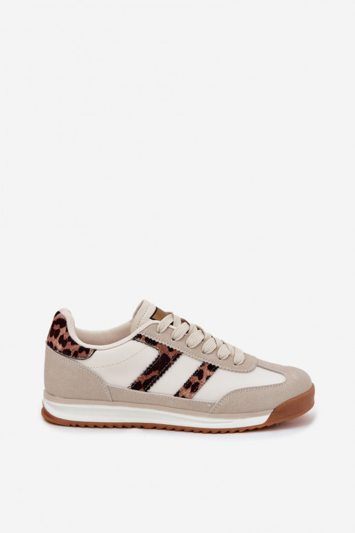 Niedrig Sneakers Stilvollllschuhe Feminin mit Leopardenfellmuster Beige Rulaana