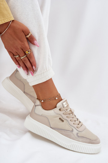 Beige Damen Sneakers aus Leder mit Plattform, „Velarria"