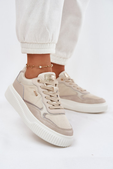 Haut Sneakers Stilvollllschuhe Feminin mit einer Plattform Beige Velarria 2