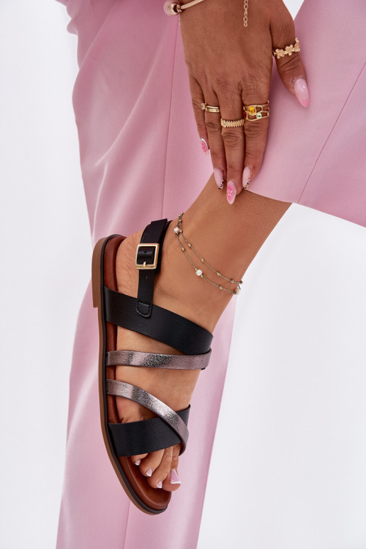 Damensandalen mit breiten Absätzen mit Streifen Sergio Leone SK086H schZuarze Farbe Damensandalen mit breiten Absätzen mit Streifen Sergio Leone SK086H schZuarze Farbe