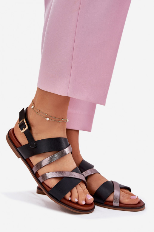 Damensandalen mit breiten Absätzen mit Streifen Sergio Leone SK086H schZuarze Farbe Damensandalen mit breiten Absätzen mit Streifen Sergio Leone SK086H schZuarze Farbe