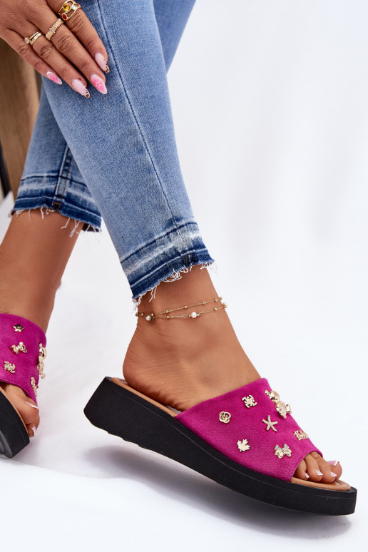 INildleder-Hausschuhe für Damen Z Przypinkami Vinceza 66741 pinke Farbe INildleder-Hausschuhe für Damen Z Przypinkami Vinceza 66741 pinke Farbe