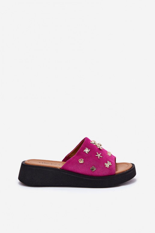 INildleder-Hausschuhe für Damen Z Przypinkami Vinceza 66741 pinke Farbe INildleder-Hausschuhe für Damen Z Przypinkami Vinceza 66741 pinke Farbe