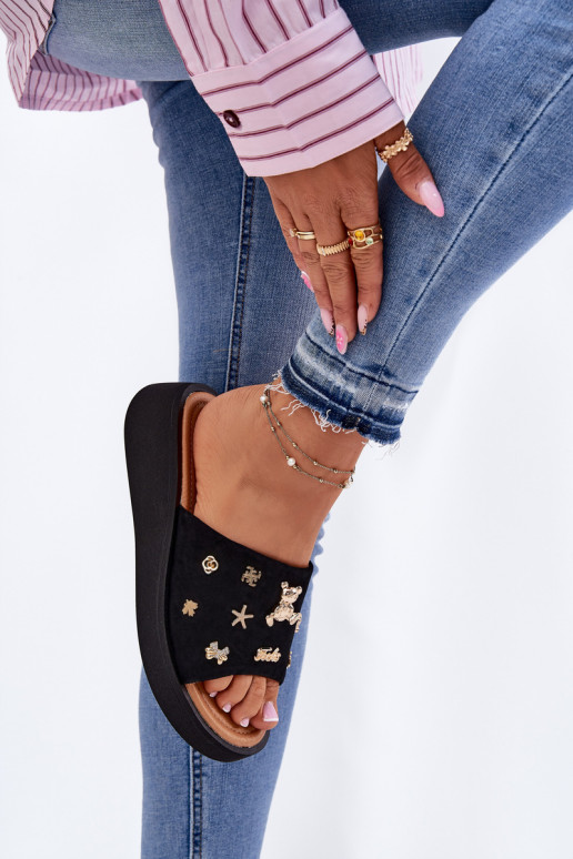 INildleder-Hausschuhe für Damen Z Przypinkami Vinceza 66741 schZuarze Farbe INildleder-Hausschuhe für Damen Z Przypinkami Vinceza 66741 schZuarze Farbe