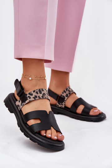 Schwarze Damenhalbschuhe mit breiten Absätzen und Leopardenmuster, Vinceza 66780