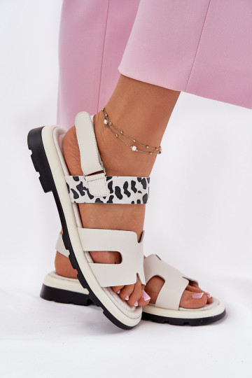 Damensandalen Feminin mit breiten Absätzen mit Leopardenfellmuster Vinceza 66780 Beige