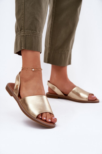 Damensandalen mit breiten Absätzen Eko Haut goldene Farbe Dereka 2