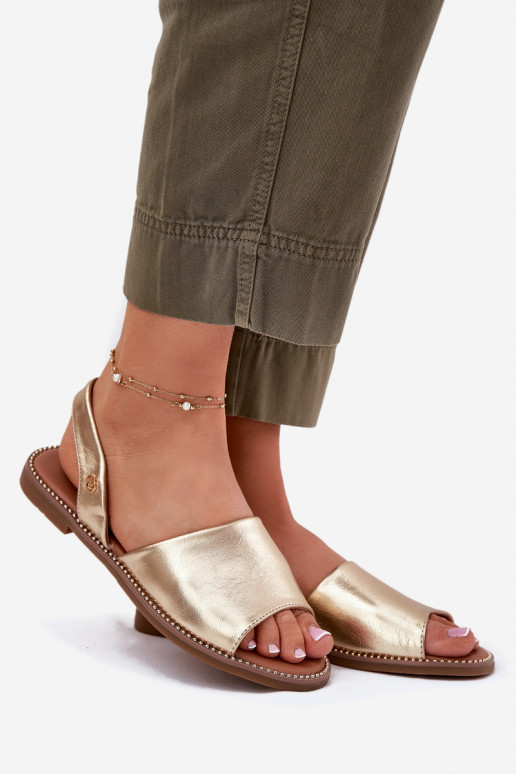 Damensandalen mit breiten Absätzen Eko Haut goldene Farbe Dereka