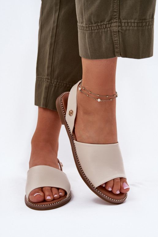 Damensandalen mit breiten Absätzen Eko Haut Beige Dereka