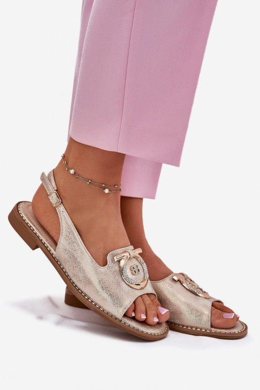 Eleganter Stil Sandalen mit Ornamenten mit breiten Absätzen S.Barski KV51-003 goldene Farbe