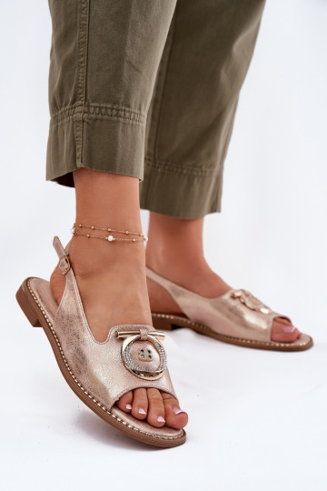 Elegante Sandaletten mit Ornamenten und breiten Absätzen S.Barski KV51-003 roségoldfarben 2