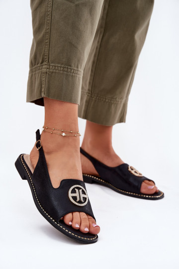 Damen Sandalen mit breiten Absätzen und Ornamenten S.Barski KV51-002 in Schwarz 2