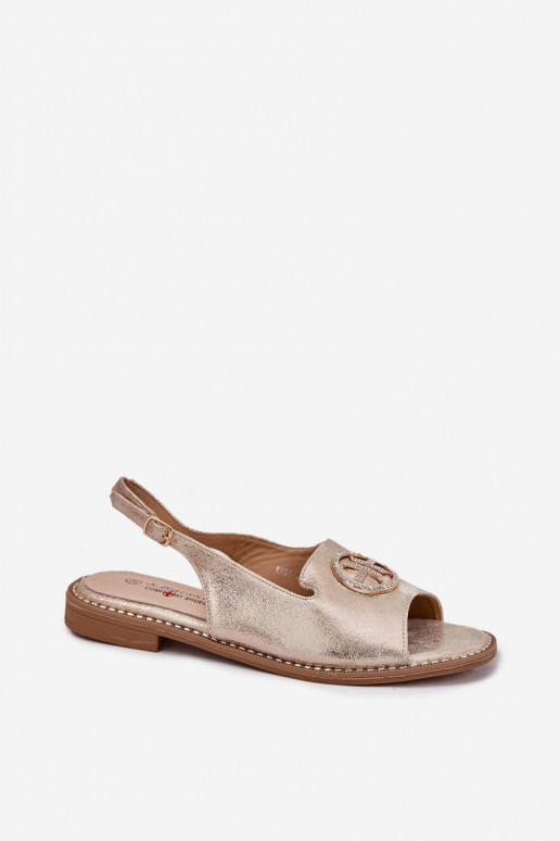 Damensandalen mit breiten Absätzen mit Ornamenten S.Barski KV51-002 goldene Farbe Damensandalen mit breiten Absätzen mit Ornamenten S.Barski KV51-002 goldene Farbe