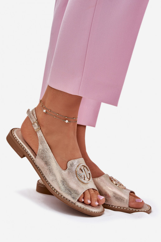 Damensandalen mit breiten Absätzen mit Ornamenten S.Barski KV51-002 goldene Farbe Damensandalen mit breiten Absätzen mit Ornamenten S.Barski KV51-002 goldene Farbe
