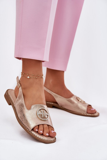 Damen Sandalen mit breiten Absätzen und Ornamenten S.Barski KV51-002 in Roségold