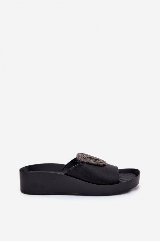 Haut Feminin Hausschuhe mit Ornamenten KV51-028 schZuarze Farbe