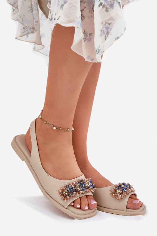 Flache Sandalen für Damen mit leuchtenden Augen S.Barski KV51-079 Beige