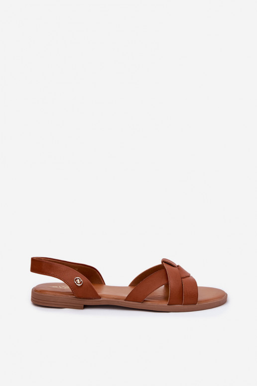 Flache Sandalen für Damen aus Öko-Leder braune Farbe Illoria