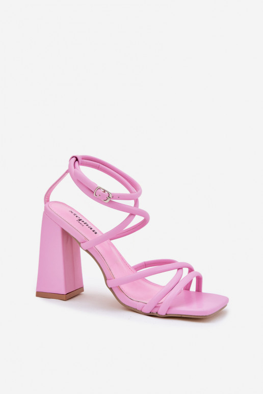 Damen-Sandalen mit hohen Absätzen mit Streifen pinke Farbe Ciarilora