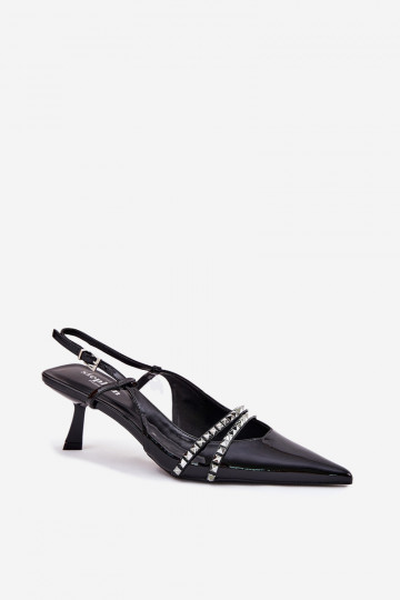 Jelmia lackierte Schuhe mit dünnen Absätzen und Riemen in schwarzer Farbe 2