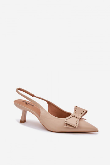 Schuhe mit dünnen Absätzen mit Bändern Beige Folesca 2