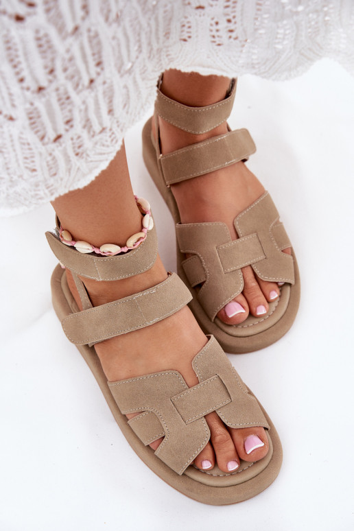 Damensandalen Z mit Klebeverschlussami Khaki-Farbe Uvissa