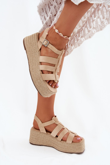Damensandalen mit Streifen I Plecionką Beige Pardauss 2