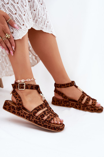 Damen-Sandalen mit Plattform und goldfarbenen Details Kartia mit Leopardenmuster