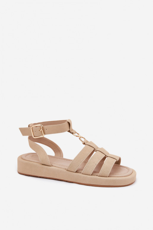 Damensandalen mit einer Plattform Ze goldene Farbem Detalem Beige Kartia Damensandalen mit einer Plattform Ze goldene Farbem Detalem Beige Kartia