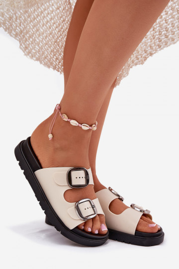 Damenhausschuhe mit Schnallen mit einer Plattform Beige Elamas