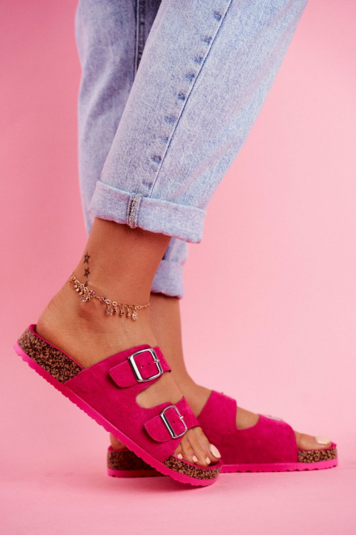 Feminin Hausschuhe Auf Korek mit Schnallen pinke Farbe Si Senor Feminin Hausschuhe Auf Korek mit Schnallen pinke Farbe Si Senor