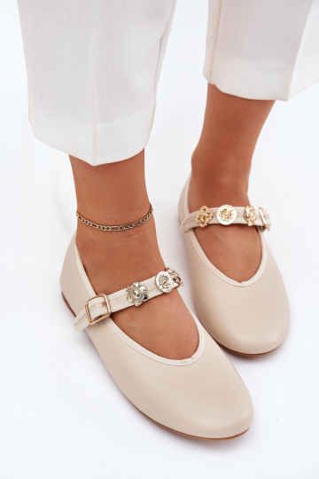 Ballerinas Feminin mit Riemen I goldene Farbemi Przypinkami Beige Firicene