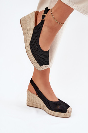 Damensandalen Auf einem Keil Mit Zopf schZuarze Farbe Tulliata