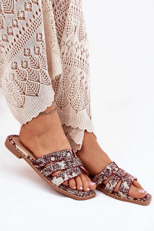 Dekoriert Hausschuhe mit breiten Absätzen Burgund Anniles