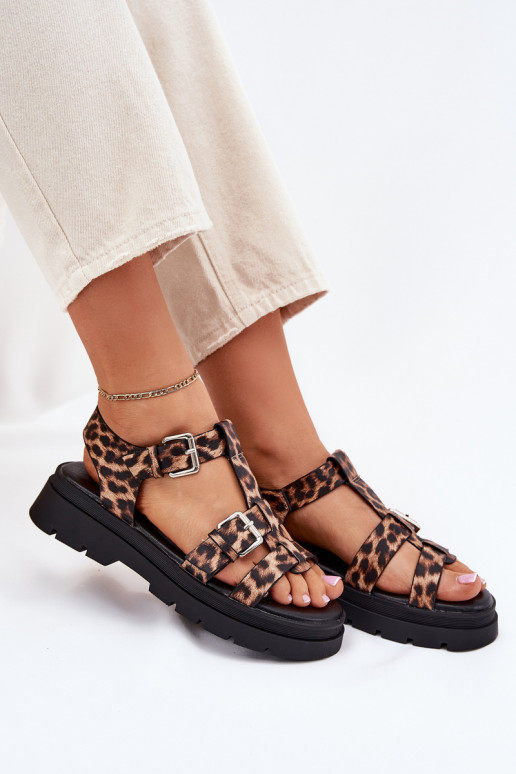 Damensandalen Eko Haut mit Schnallen mit Leopardenfellmuster Jeneliena Damensandalen Eko Haut mit Schnallen mit Leopardenfellmuster Jeneliena