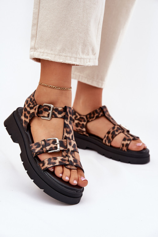 Damensandalen Eko Haut mit Schnallen mit Leopardenfellmuster Jeneliena Damensandalen Eko Haut mit Schnallen mit Leopardenfellmuster Jeneliena