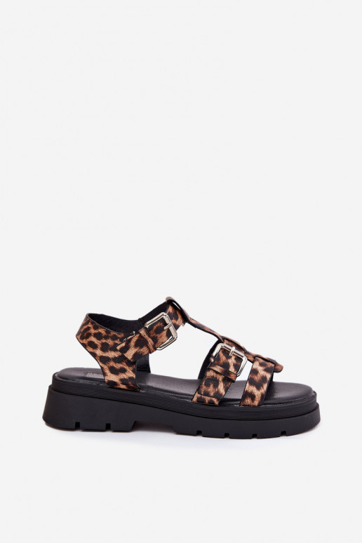 Damensandalen Eko Haut mit Schnallen mit Leopardenfellmuster Jeneliena Damensandalen Eko Haut mit Schnallen mit Leopardenfellmuster Jeneliena