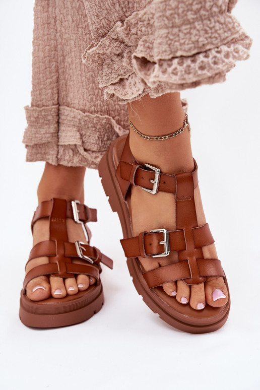 Damensandalen Eko Haut mit Schnallen braune Farbe Jeneliena Damensandalen Eko Haut mit Schnallen braune Farbe Jeneliena