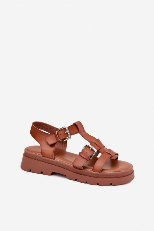Damensandalen Eko Haut mit Schnallen braune Farbe Jeneliena Damensandalen Eko Haut mit Schnallen braune Farbe Jeneliena