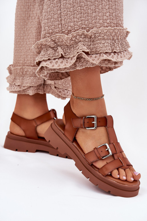 Damensandalen Eko Haut mit Schnallen braune Farbe Jeneliena Damensandalen Eko Haut mit Schnallen braune Farbe Jeneliena