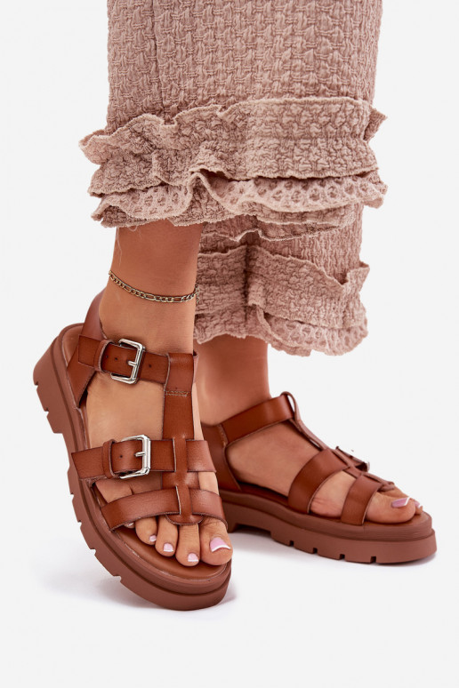 Damensandalen Eko Haut mit Schnallen braune Farbe Jeneliena Damensandalen Eko Haut mit Schnallen braune Farbe Jeneliena