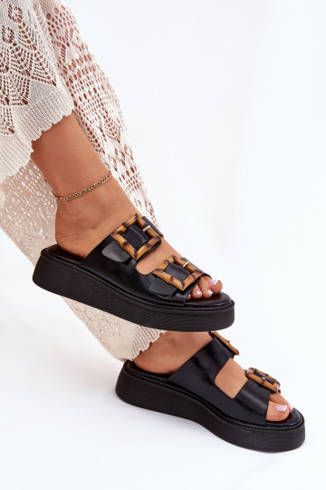 Eko Lederhausschuhe Feminin mit einer Plattform mit Schnallen schZuarze Farbe Xanivia