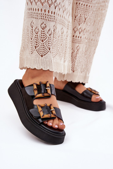 Eko Lederhausschuhe Feminin mit einer Plattform mit Schnallen schZuarze Farbe Xanivia 2