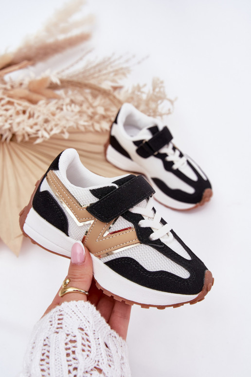 Sneakers Stilvollllschuhe Kindisch mit Klebeverschlüssen INeiß-schZuarze Farbe Tezzu