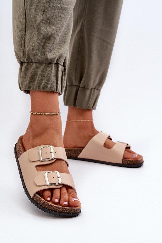 Damenhausschuhe mit Schnallen Beige Oliena Damenhausschuhe mit Schnallen Beige Oliena