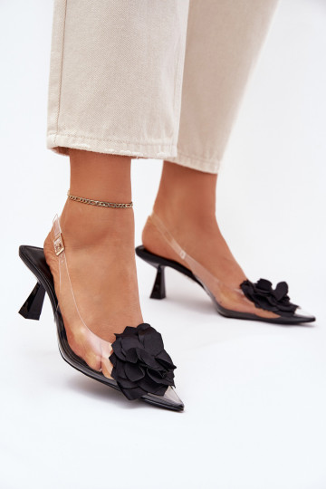 Durchschauen Sandalen mit dünnen Absätzen Mit Dekorationen Eine Blume schZuarze Farbe Risalie